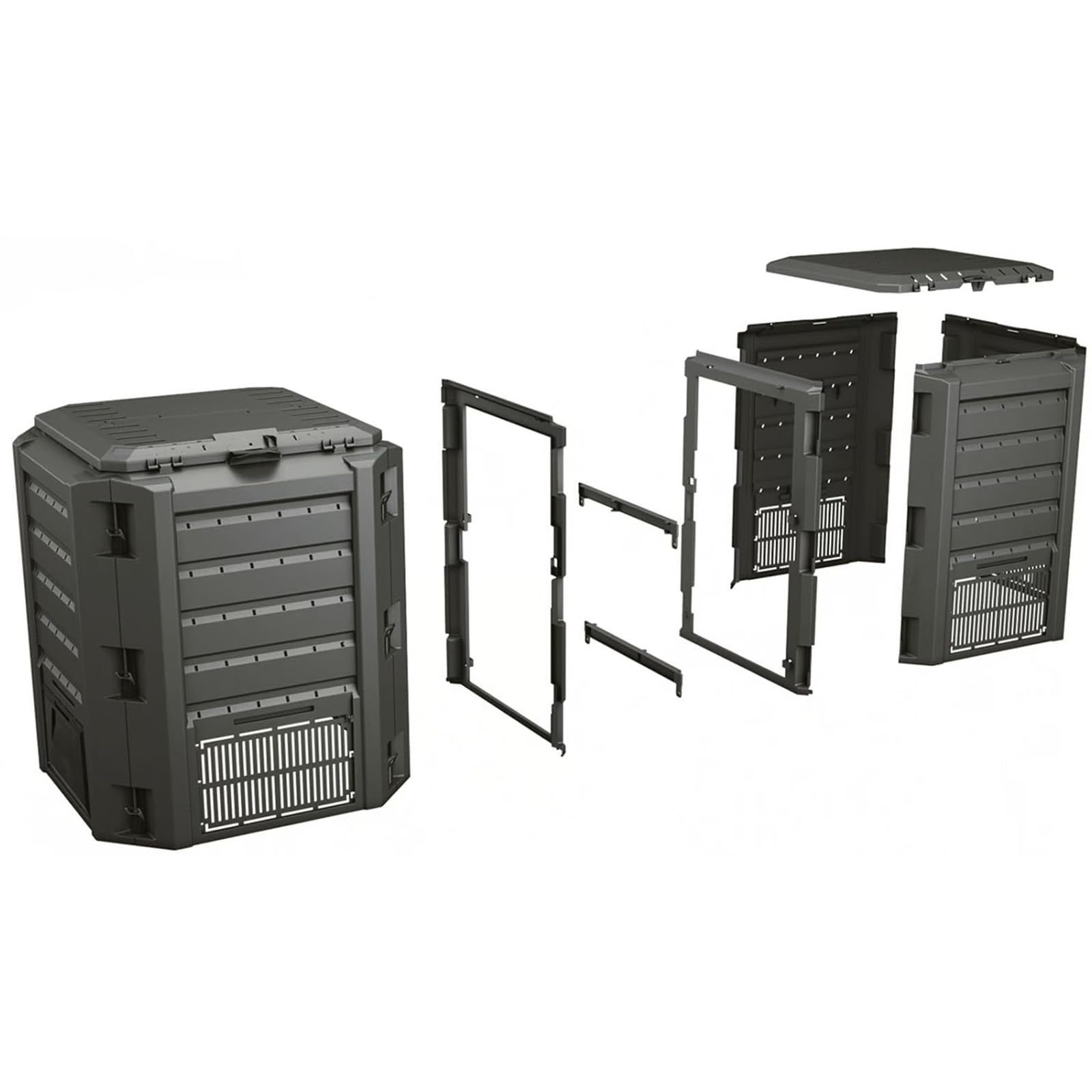 BURI Kompostownik 800 l, 135 x 72 x 83 cm, odporny na warunki atmosferyczne, składana pokrywa, kompostownik ogrodowy, kompostownik termiczny, szybki kompostownik