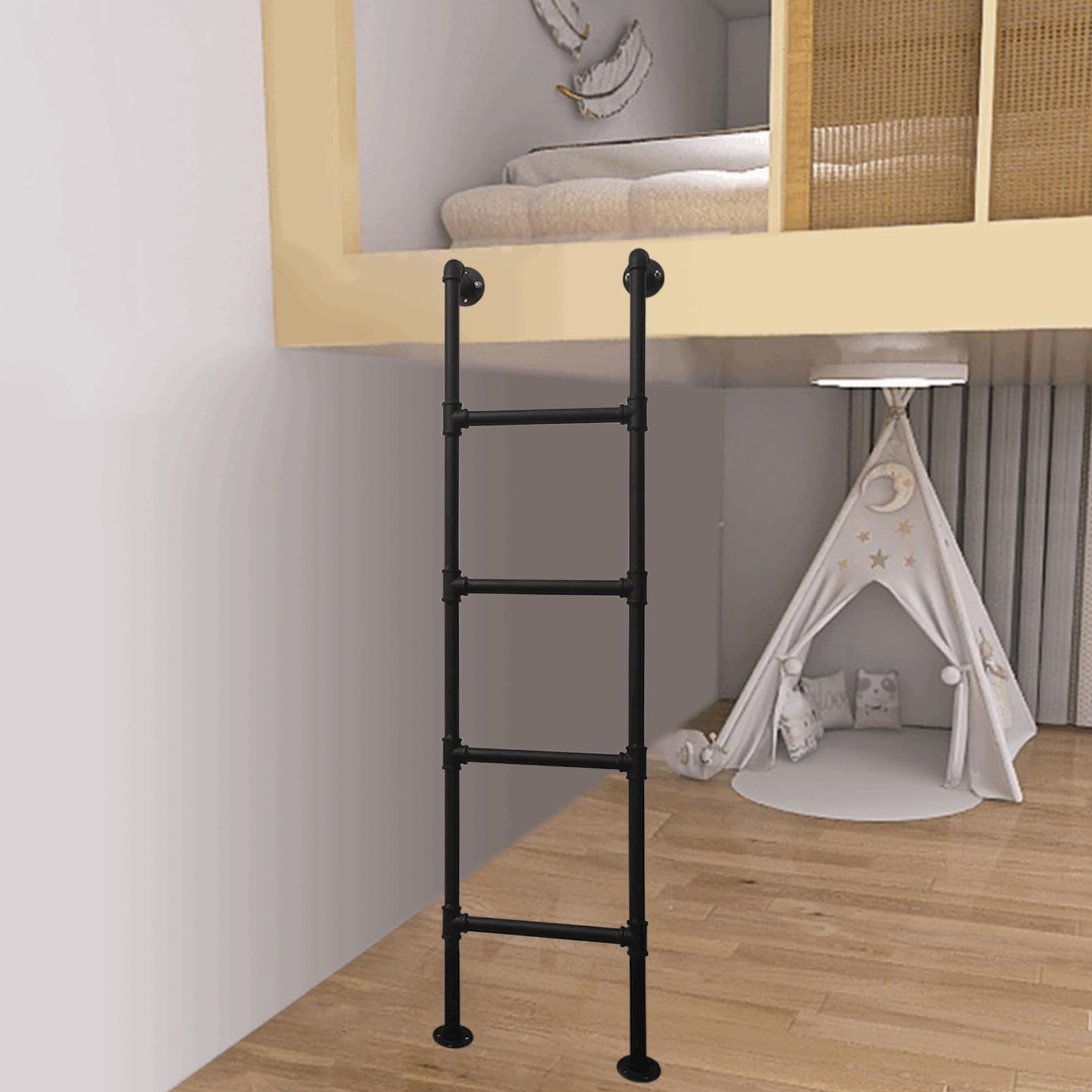 Échelle de lit superposé intérieure noire en métal avec fixation murale stable