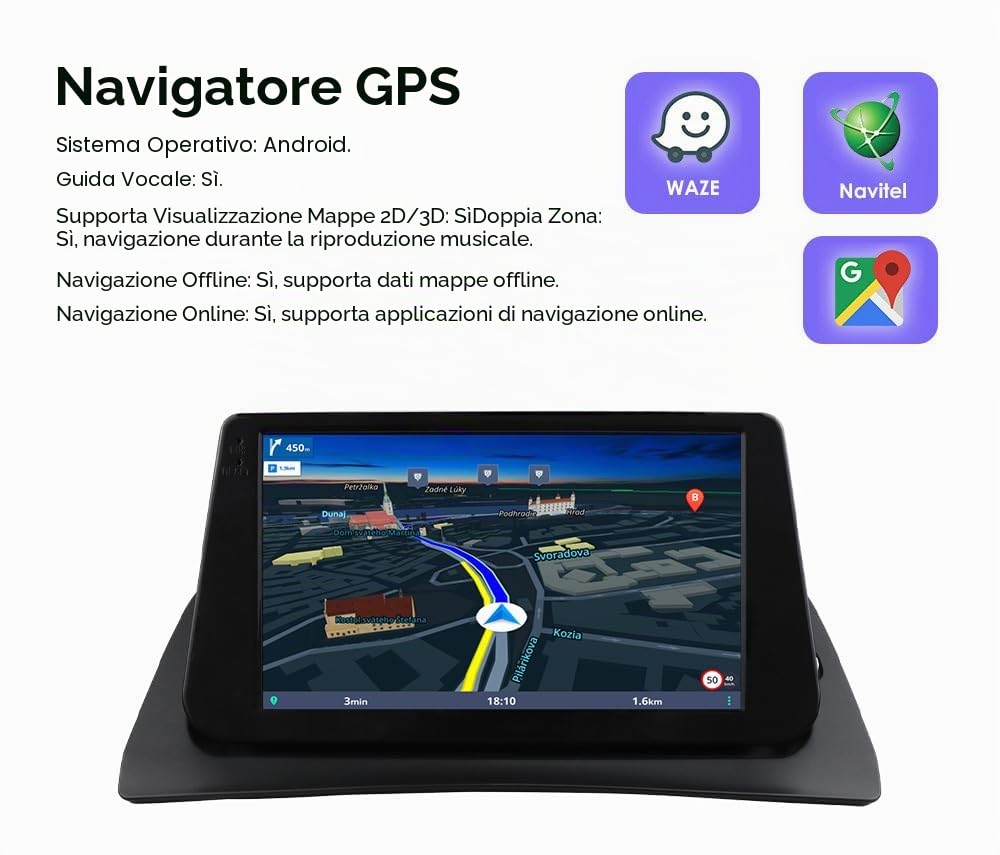 Android 14 9 pollici autoradio per Renault Kangoo 2009-2018 supporta auto wireless carplay/Android, controllo volante, WLAN/4G, AM/FM 4 core 2GB e 64GB