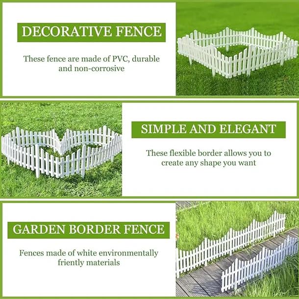 Image of Klick N Shop Garden Fence Pack of 2, Decorative Interlocking Plastic Border Panels for Lawn & Plants, Weather-Resistant Outdoor Garden Edging with Locking System, White, 78 x 34 cm