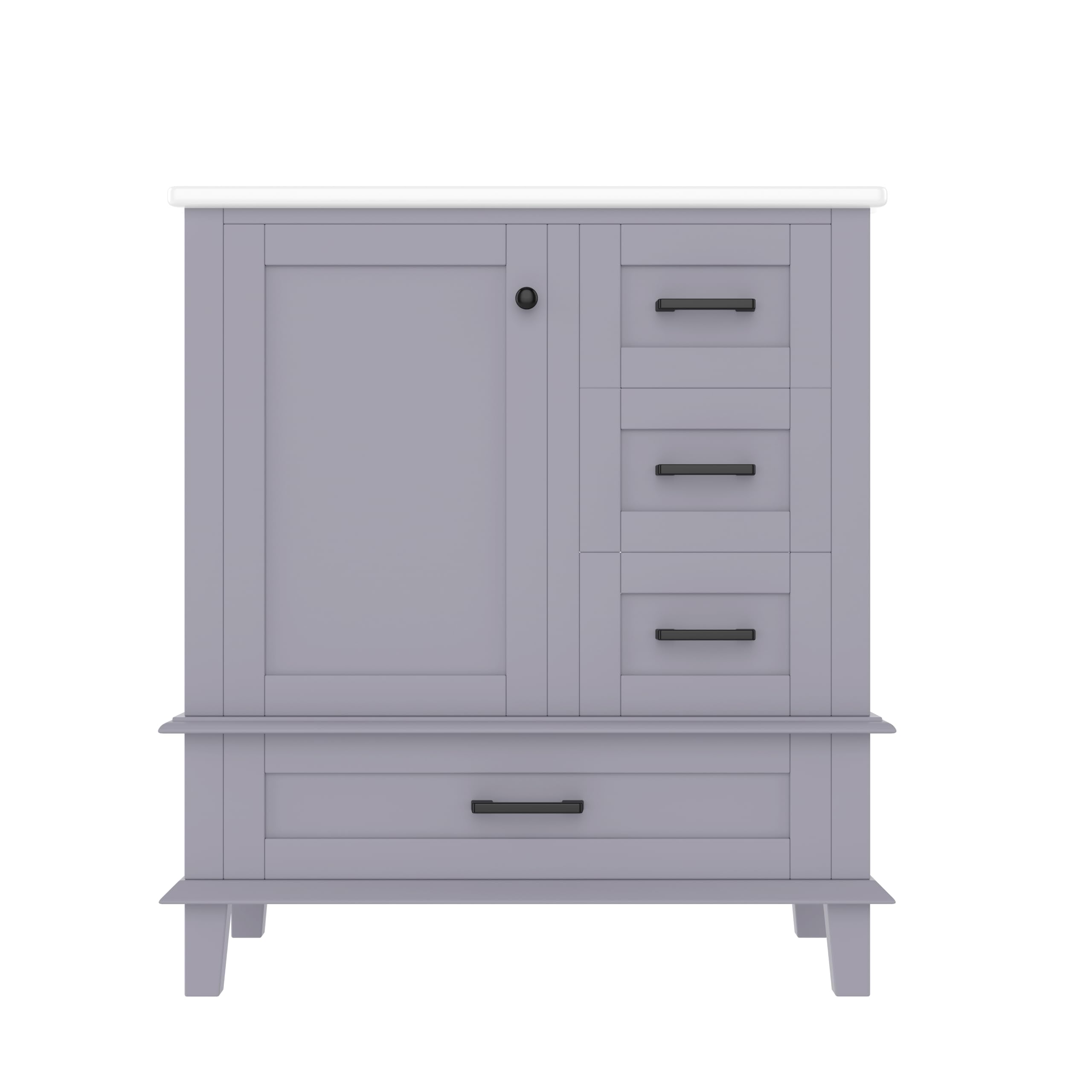 76 x 46 x 83,5 cm. Mueble de baño de pie con lavabo, lacado completamente, estantería para puerta, tres cajones silenciosos, lavabo de cerámica integrado, gris