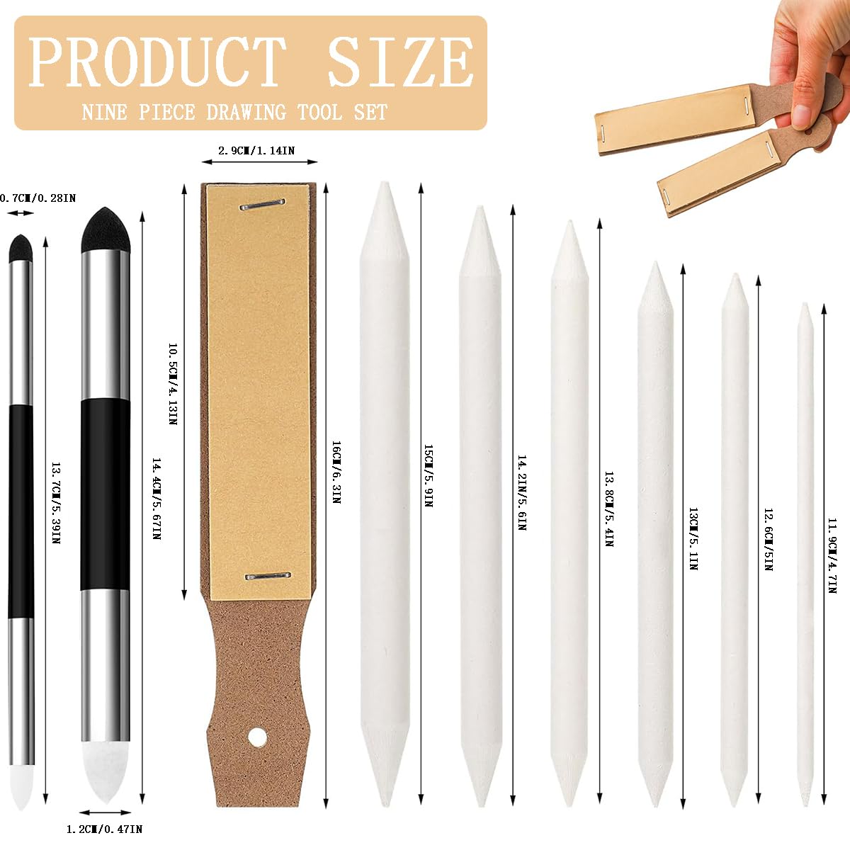 9-teiliges Papierwischer Set Für Künstler – Mischstäbe, Radiergummis, Schleifpapier, Zeichenzubehör