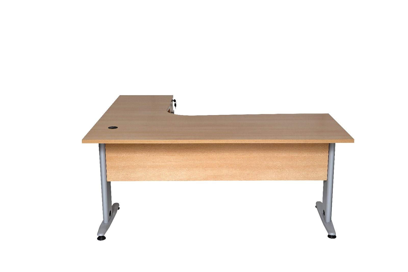 Furni24 Schreibtisch Winkelschreibtisch, Eckschreibtisch, Moderner Bürotisch Computertisch mit großer Arbeitsfläche, Bürotisch,PC Tisch, Dona Buche 180x120x74cm inkl.Beistellcontainer rechts gewinkelt