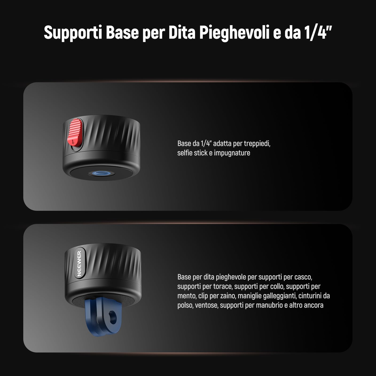 NEEWER GP-24 Kit Accessori di Supporto Action Camera per Riprese POV, Attacco Magnetico a Sgancio Rapido 4in1 in ABS con Filettatura 1/4" e Panno Pulizia Compatibile con GoPro DJI Osmo Action Insta360
