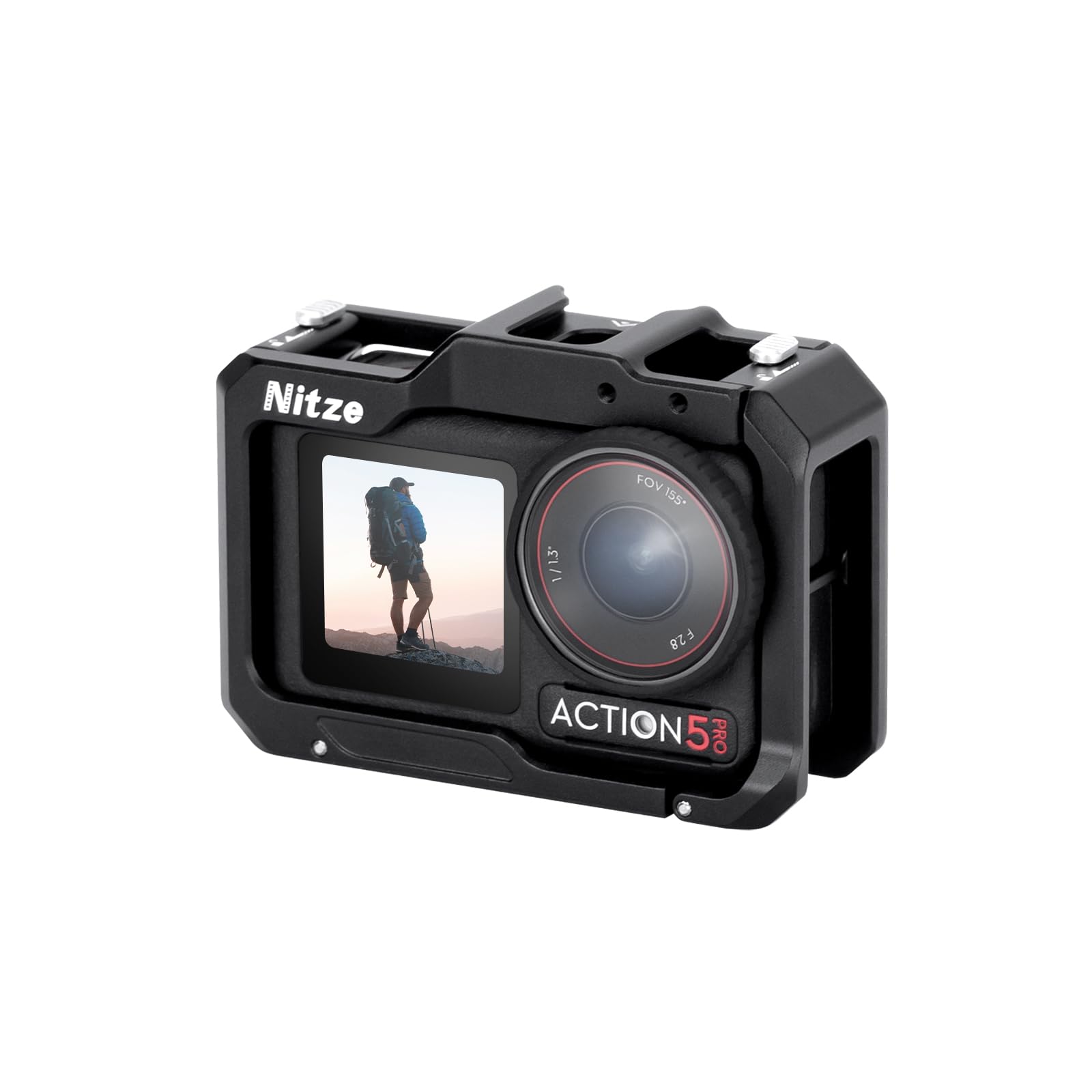 Nitze Cage pour DJI Osmo Action 5 Pro/ 4/3, Cage de Protection en Aluminium avec Interface Magnétique, Trous de Positionnement 1/4" et Cold Shoe pour Microphone ou Lampe Vidéo LED - T-D03A
