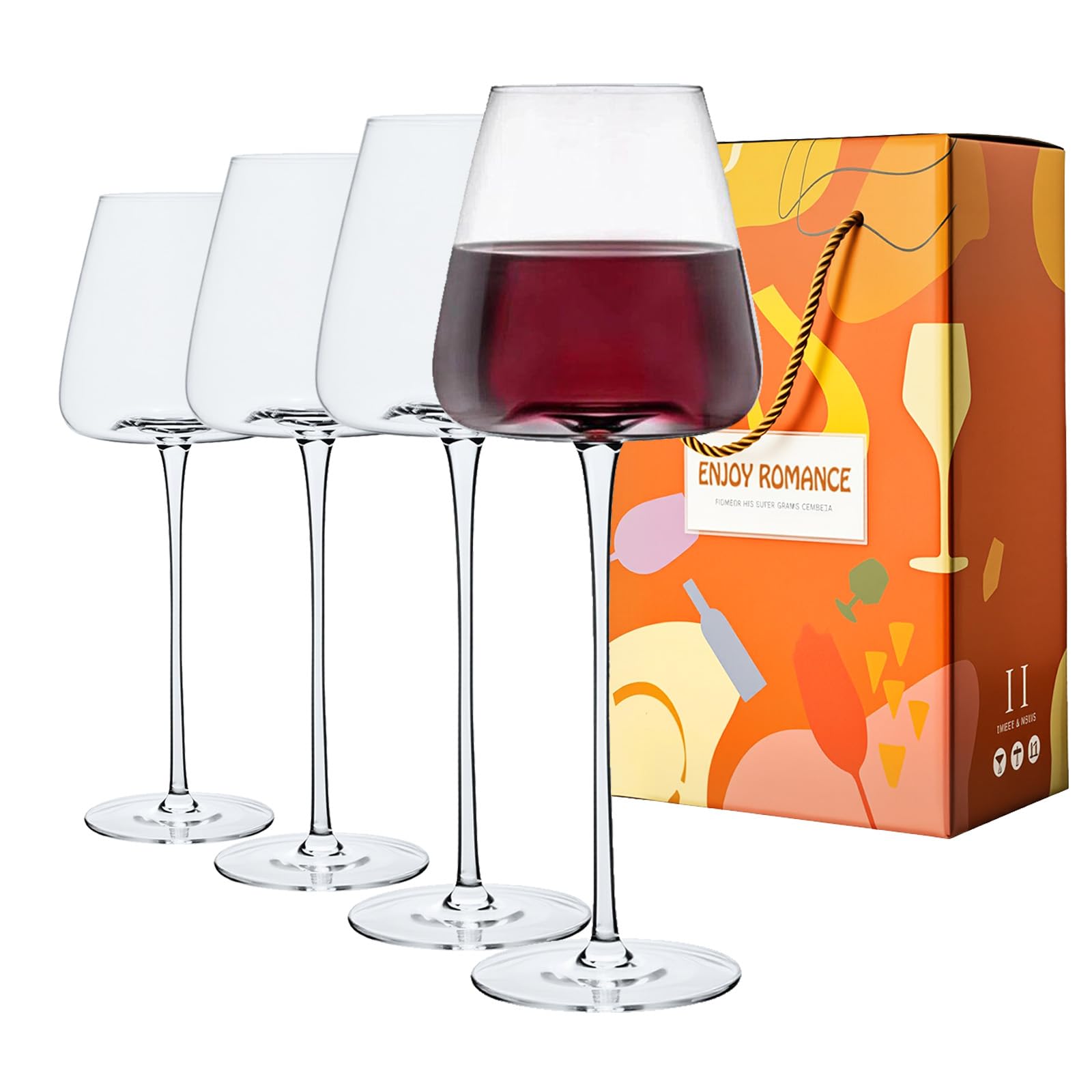 THE WHITE SHOP 4PCS Red Wine Glasses Premium Crystal Wine Glasses,Thin Rim,Long Stem,Perfect for Red or White,Daily Use,Unique Wedding Anniversary or Birthday Gift(590ML)