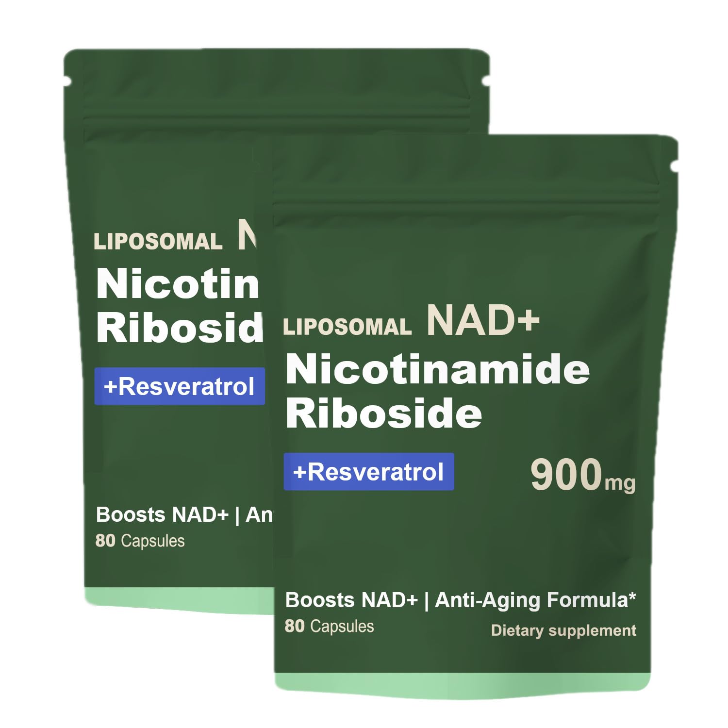 - NAD Resveratrol Supplement with NAD Nicotinamide Riboside Resveratrol 900 MG, Boost NAD+ for Cellular Health, Anti-Aging, Energy, Focus - 80 Capsules(2Pcs)