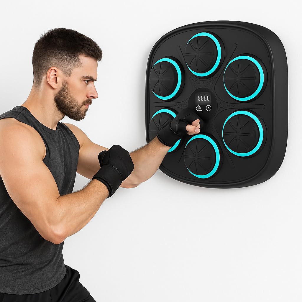 Máquina Boxeo Musical Inteligente con Luces LED – 9 Modos y Velocidades, Bluetooth, Contador de Golpes, Respuesta de Luz al Golpeo, Entrenamiento Fitness para Adultos y Niños – Instalación sin Taladro