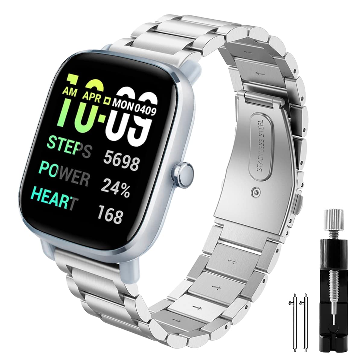 Strap for Amazfit GTS 2 Mini/GTS 2/GTS 2e, Amazfit GTS 4/GTS 4 Mini/GTS 3/GTS 3 Mini 20mm Strap Stainless Steel Bracelet for Amazfit Bip 3/Bip 3 Pro/Bip S/Bip U/Bip Lite for Women Men