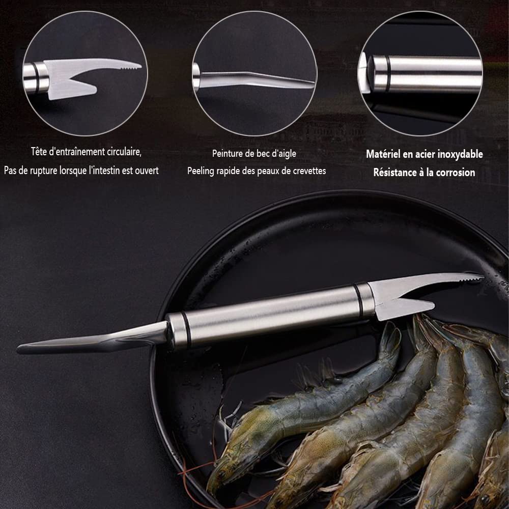 Acheter Éplucheur De Crevettes Rapide Multifonctionnel 5 En 1, Couteau à écailles De Poisson, Coupe-ligne De Crevettes En Acier Inoxydable, Gadgets De