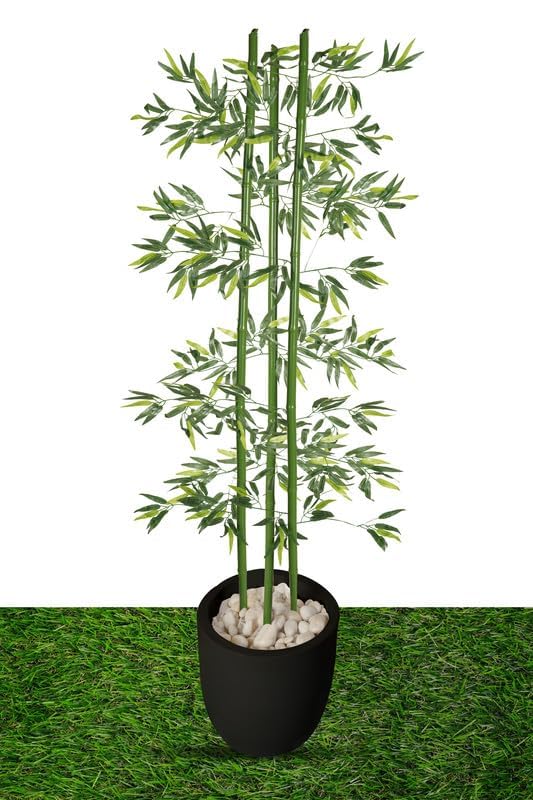 Image of Artificial Plant Bamboo Sticks with Polyester Leaves on Original Bamboo and Without Pot I Bamboo Tree Artificial for Home Decoration (12 Pieces; 1 Piece is 6.5 FEET Height; Green)