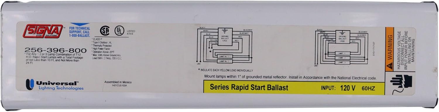 Universal Lighting 256-396-800 Fluorescent Sign Ballast, 1-2 or 3-Lamp, 96W T12HO, 120/277V