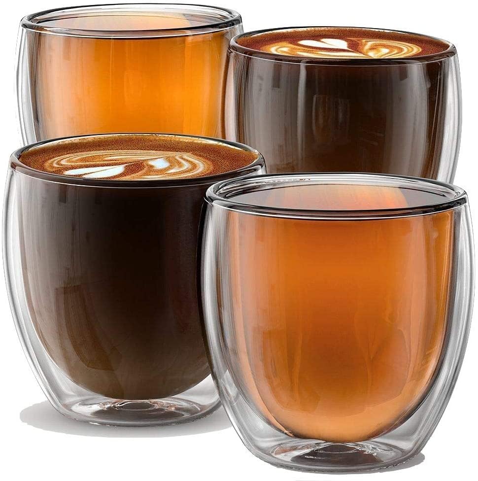 Image of KELVEE Double Wall Glass Coffee Mugs Set of 1, 250ml Without Handle Insulated Glass Coffee Mug Without Handle, Clear Coffee Mugs (1)