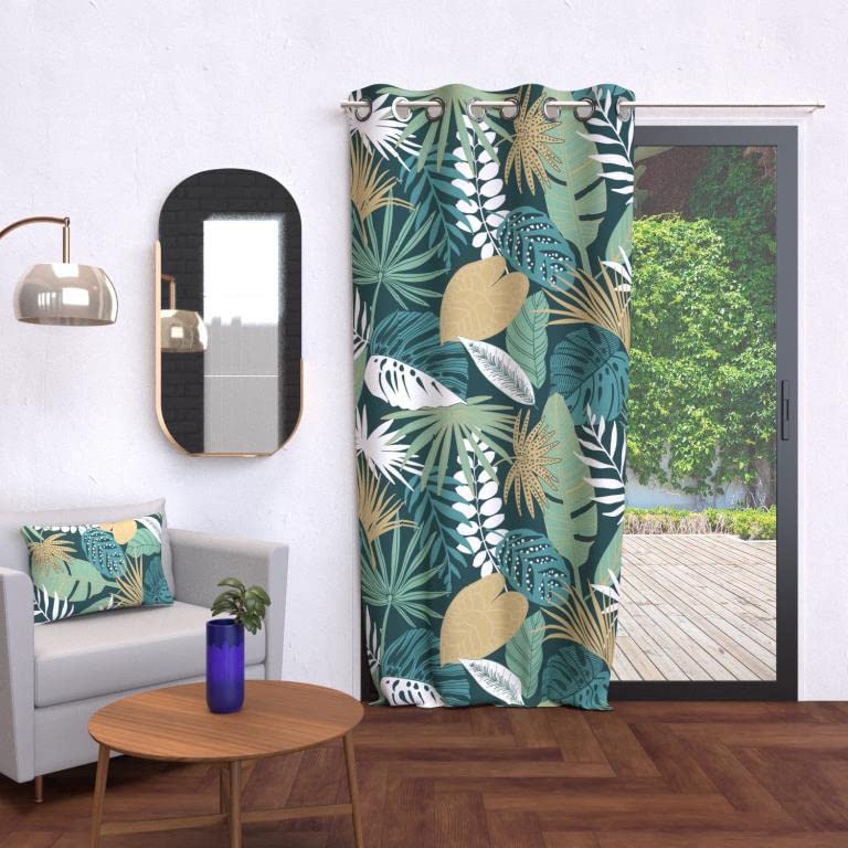 Soleil d'ocre, Eyelet Curtain 135 x 250 cm Pure Cotton Tanzania, Green, W 53.1" x L 98.4" (1 Panels) - Image 2