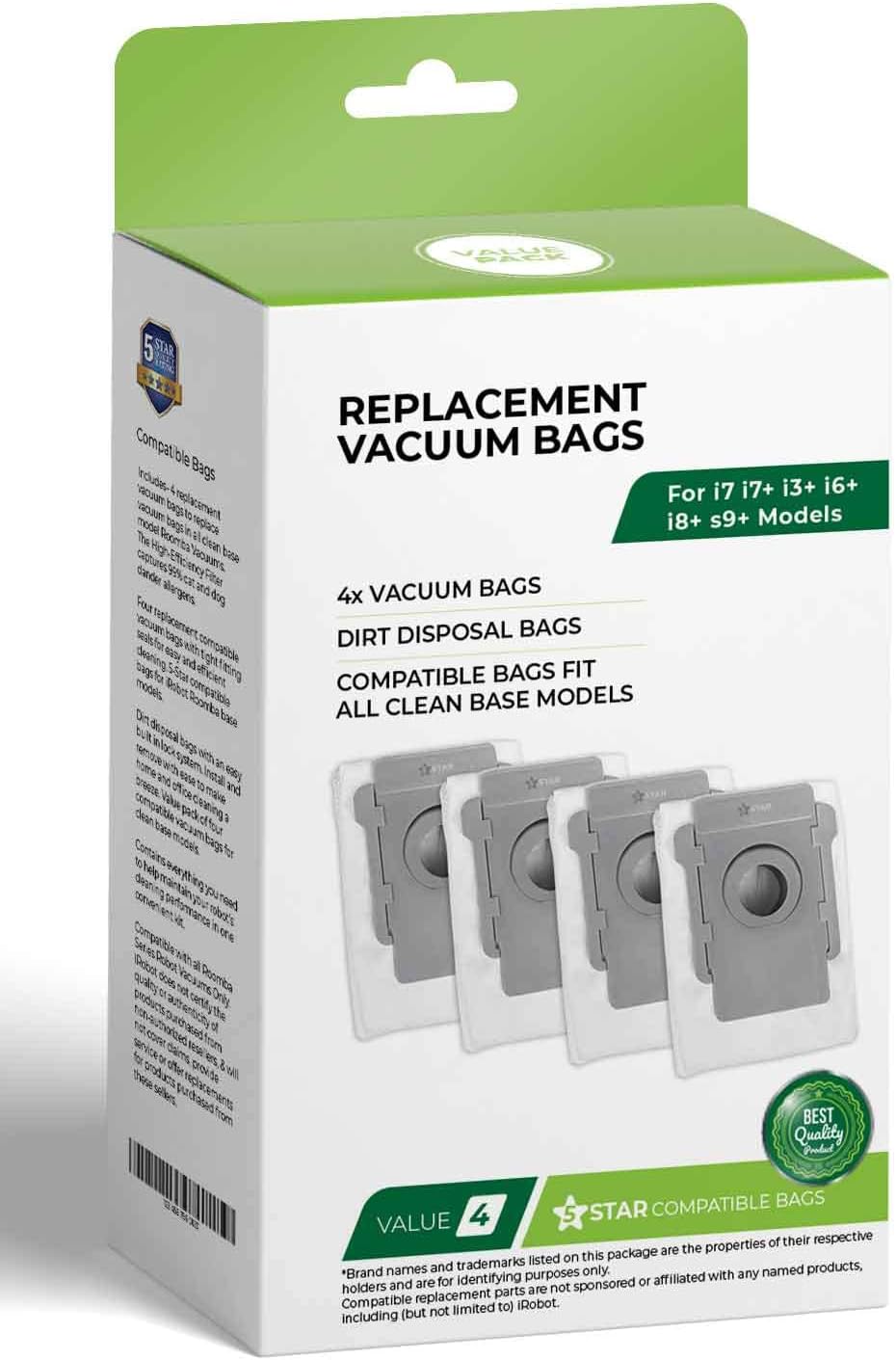 5Star Vacuum Bags for iRobot Roomba i3, i7, i1, i4, i6, i8, s9, j7, j8