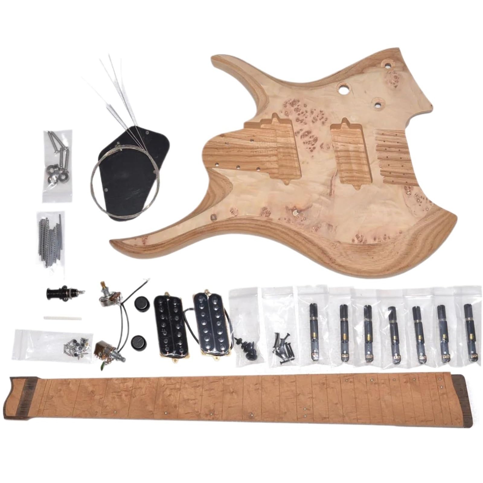 Unfinished Guitar Body DIY 7 Stings Headless Electric Guitar Kit ASH Body Maple Wenge Neck 24 Frets(Maple)