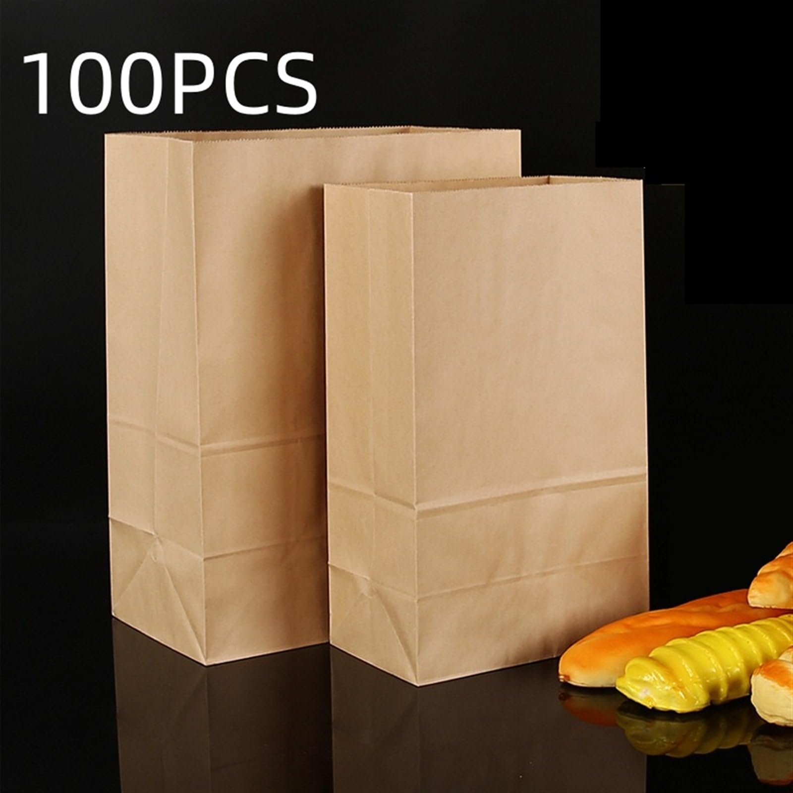 Torby papierowe Kraft, Opakowanie 100 żółtych torebek stojących z papieru pakowego w różnych rozmiarach na przyjęcie z przekąską chlebową(30x15.5x10cm)