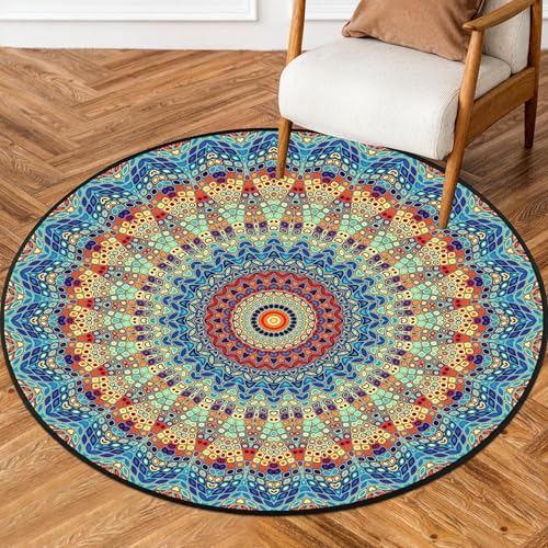 Tapete redondo antideslizante lavable 2 FT azul miniatura 6