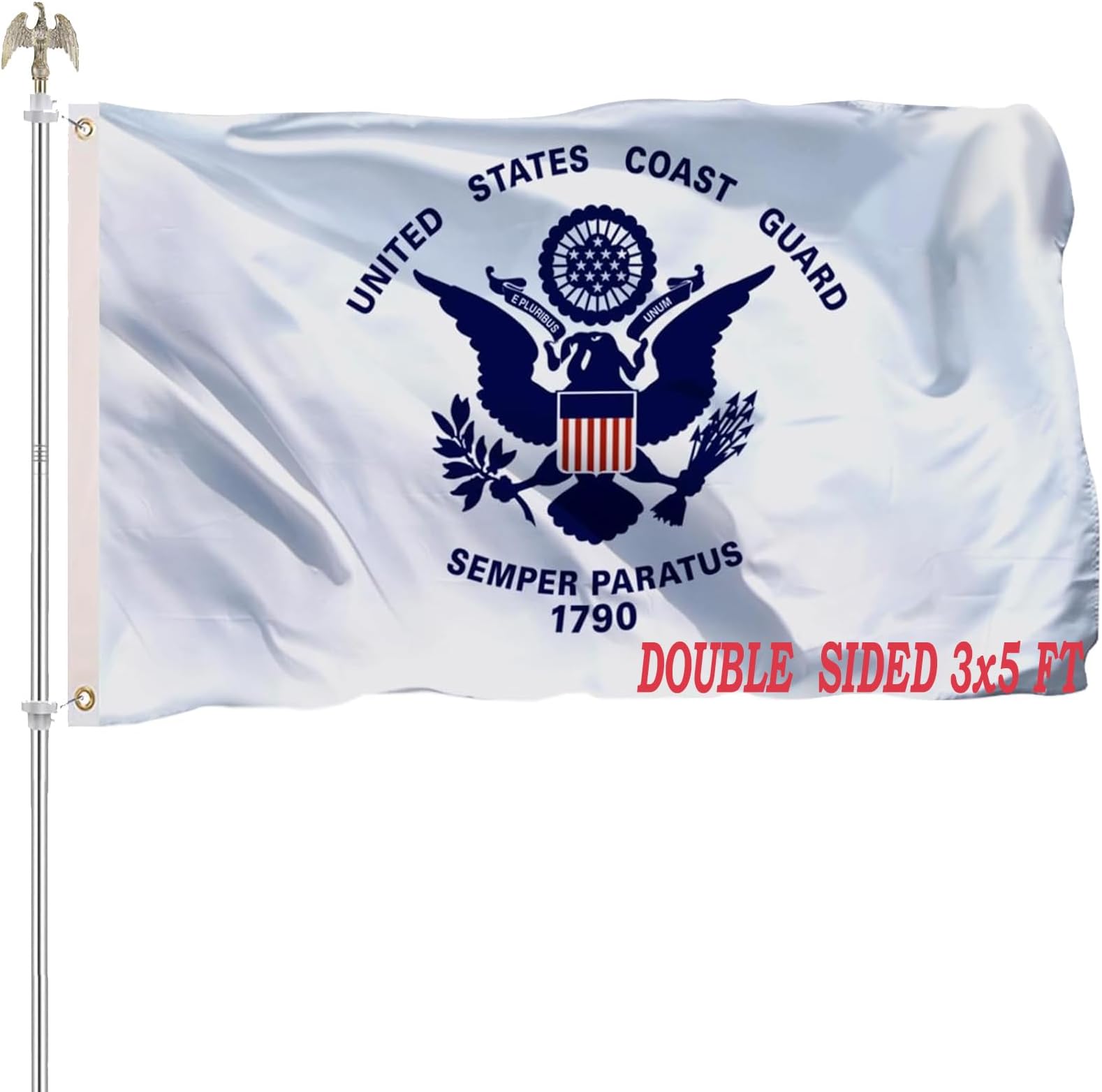 US Coast Guard Flag 3x5 Outdoor Double Sided Vivid Color United States Coast Guard Military Flag Heavy Duty Polyester with 2 Brass Grommets