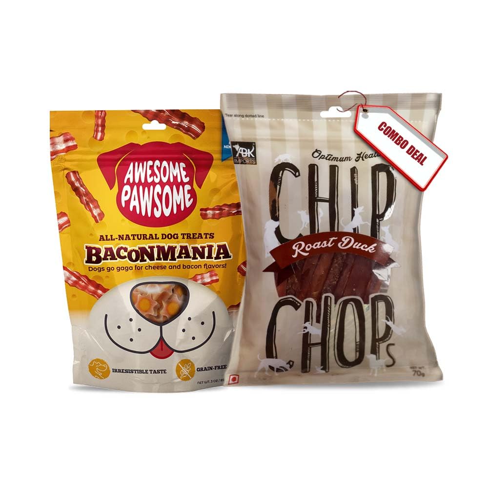 Dog Treats Combo: Chip Chops Roast Duck Strips and Awesome Pawsome Baconmania Flavor Grain Free Snacks (B09HQTKC1Y) Amazon Price History, Amazon Price Tracker