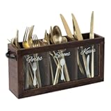 Espresso Wooden Cutlery & Utensil Caddy – Silverware Organizer Bin for Forks, Spoons, Knives – Perfect for Kitchen Countertop