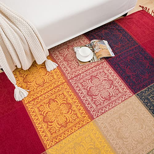 Veying Boho Throw Blankets,Bohemian Bed Throws,Chenille Tassels Throw Blanket For Couch Sofa ,Chair Bed，Hippie Room Decor,Hippie,Indian Throw Blankets (Red Navy Yellow 60X75) #TOP2