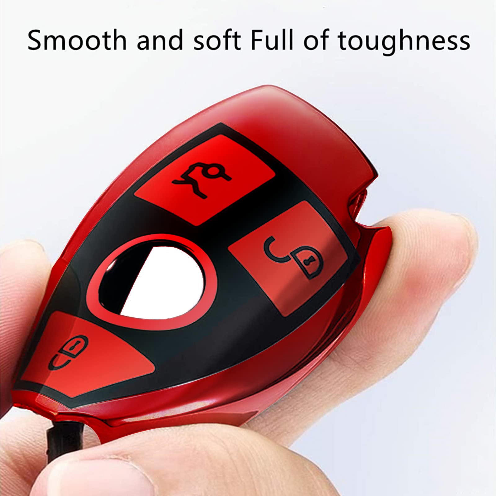Creativity Pasuje do Mercedes Benz, etui na klucze, piękne etui na klucze, z TPU, kompatybilne z CLS CLK AMG ML C CL E S SL SLK G GLC GLE GLS M R Smart (czerwona osłona kluczyka)
