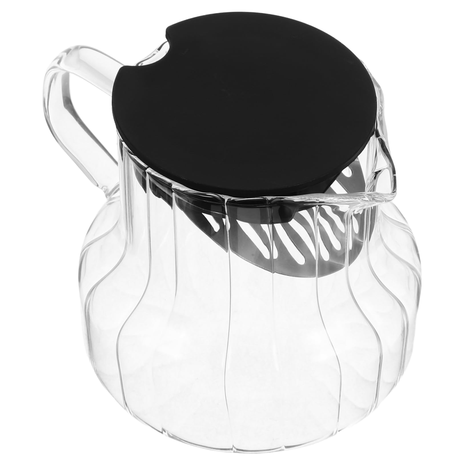 FUNOMOCYA Glass Coffee Carafe with Lid and Handle Vertical Stripes Water Jug for Effortless Pouring for Daily Use Special Occasions Elegant Transparent Design