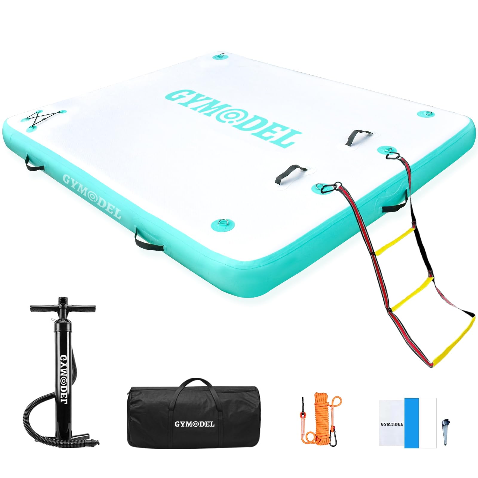 inflatable floating dock,inflatable dock platform,6/8/10ft air dock platform floating island raft,non-slip air dock platform with detachable ladder for pool beach ocean