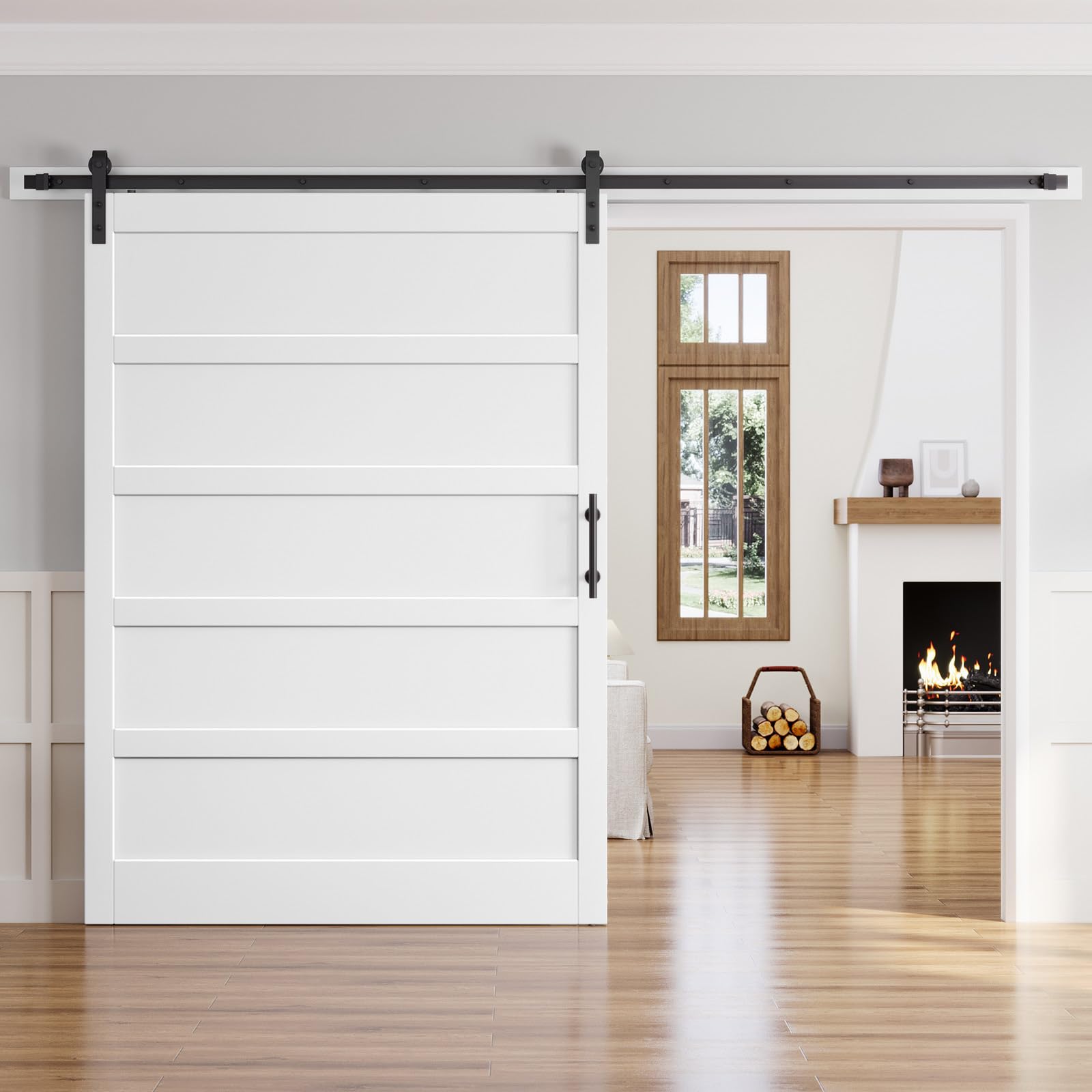 60x84 Inch White Sliding Barn Door Slab with 10ft Hardware Kit
