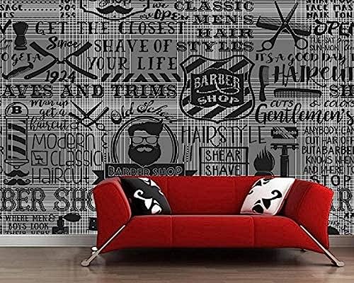XLMING Papier Peint Vintage Barbershop Éléments Pour Salon De Coiffure Mur Canapé Salon Papier Peint Papier Peint 3D Salon Tv Salle De Séjour Chambre À Coucher...
