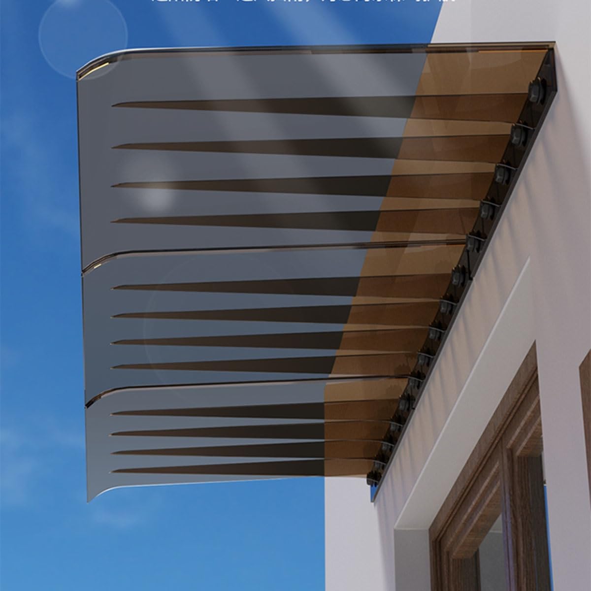 GJMSSMY Modular Polycarbonate Door Canopy, 50x120cm, Brown, Outdoor Awning for Doors & Windows, Extendable Protection Shelter, Width 40-300cm, Weather-resistant Overhang