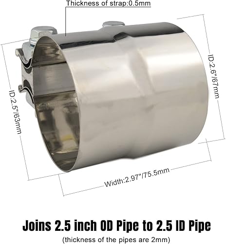 Miniatura 2 de Duangkaka Abrazaderas universales a tope de escape de junta de regazo de 2.5 pulgadas, abrazadera de silenciador de banda de acero inoxidable 304