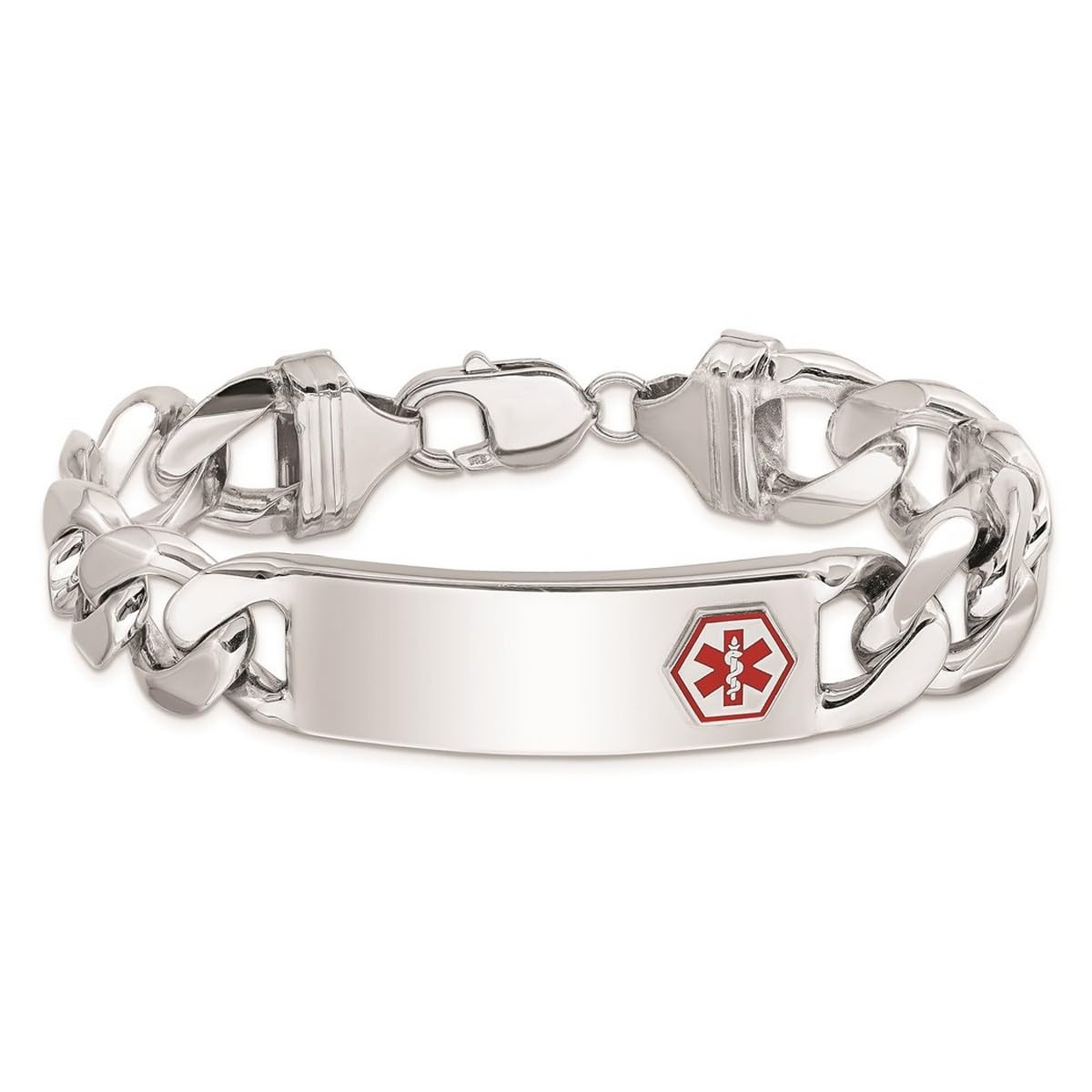 Armband aus 925er-Sterlingsilber, Emaille, poliert, gravierbar, Karabinerverschluss, medizinischer Ausweis, Gliederarmband, Karabinerverschluss, Schmuck für Frauen, 20 cm