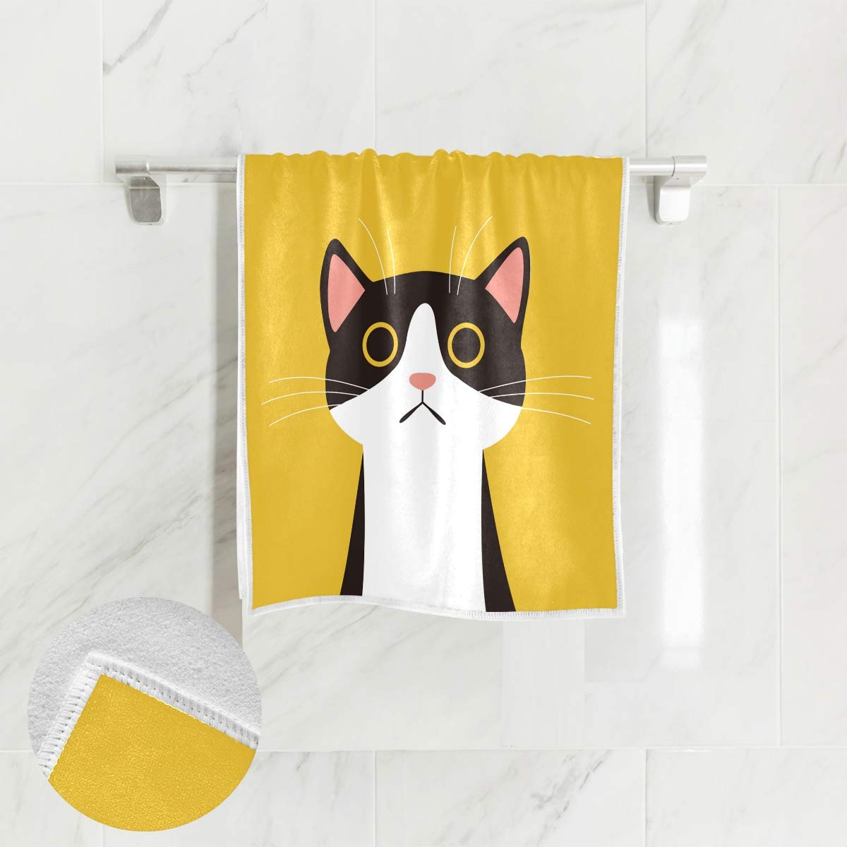 Vikko Towels Hand Washcloths Polyester Fingertip Towel with Single-Sided Printing for Home Hotel Bathroom Decoration - 30x15 Inch (Cartoon Cat)