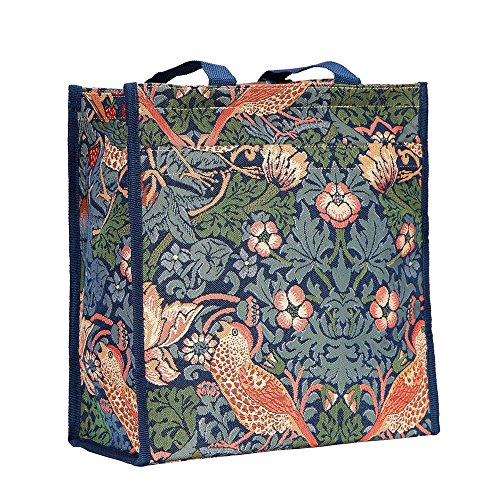 Signare Tapiz bolsas reutilizables bolsa compra tote bag con diseño de William Morris (Strawberry Thief Blue)