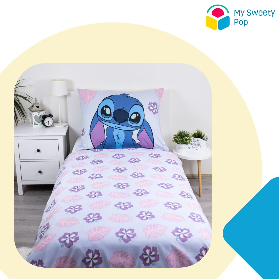 My sweety pop Parure de lit Enfant Stitch 2 pièces Housse de Couette | Réversible 140x200 Taie d'oreiller 70x90 cm Literie 100% Coton