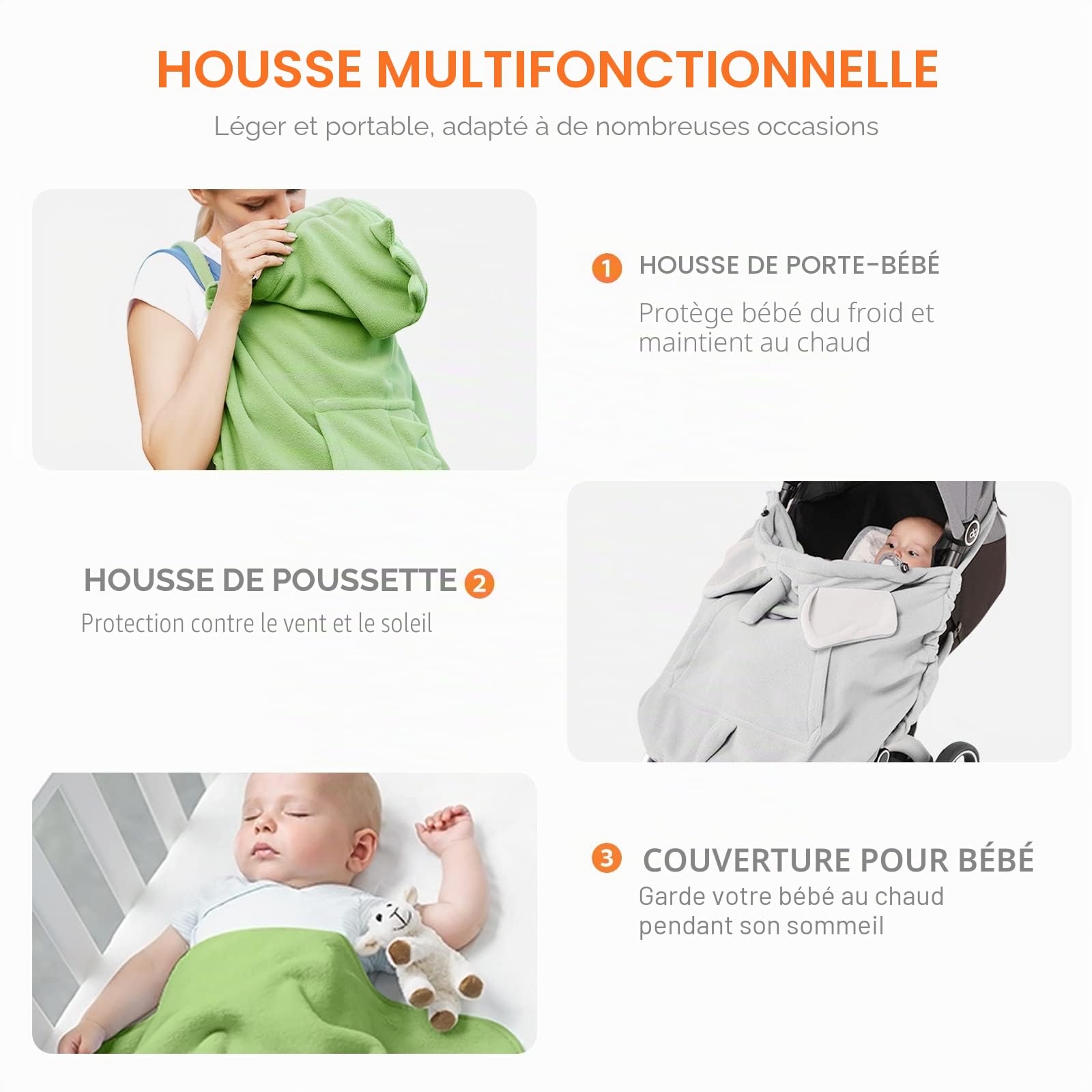 SONARIN Chaud Porte Bébé Couverture,Universel Housse de Porte-Bébé Hiver Encapuchonné Coupe-Vent Cape de Transporteur Chancelière avec Poche pour Toutes Saisons(Bleu)