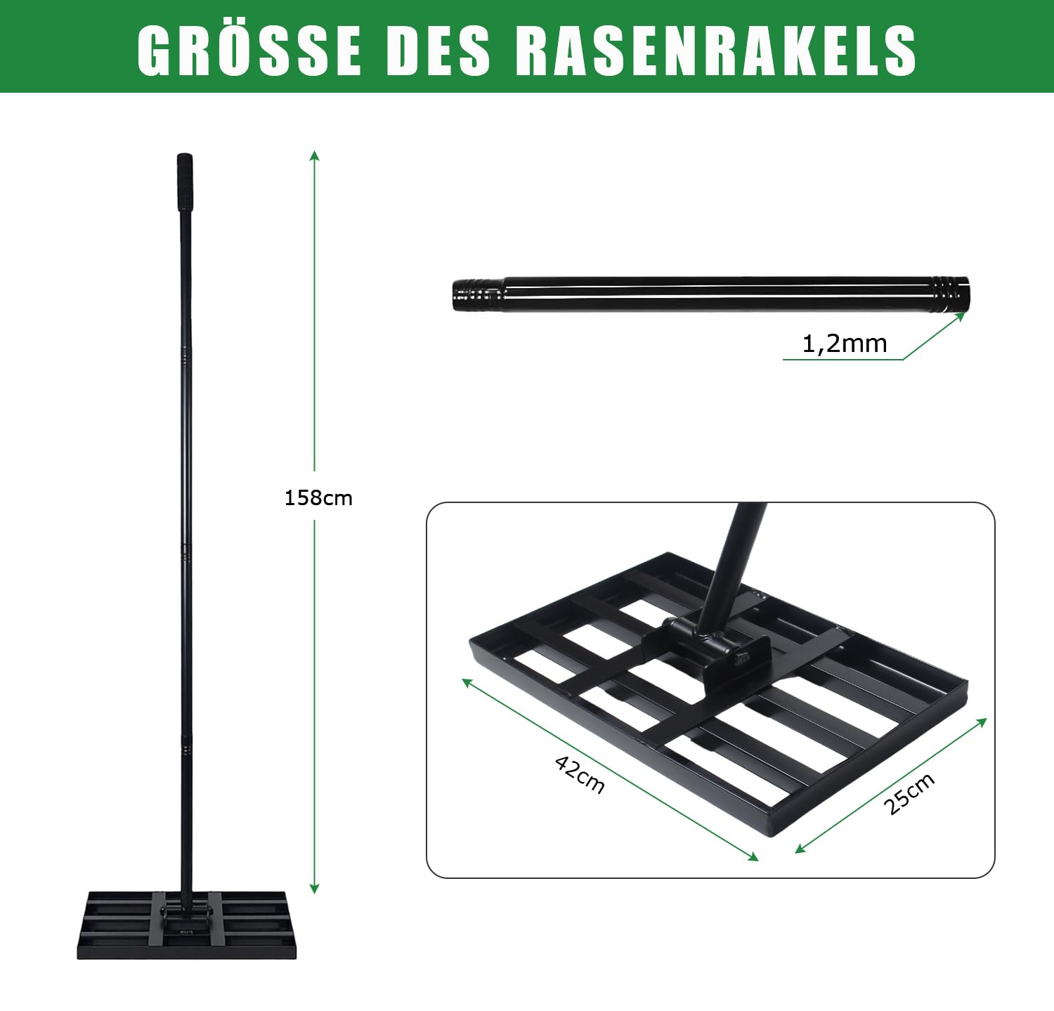 GREELUE Rasqueta de nivelación de césped, mango de metal, herramienta para nivelar césped, nivelación de césped, para jardín, patio, campo de golf, cuidado del césped para todas las áreas de césped