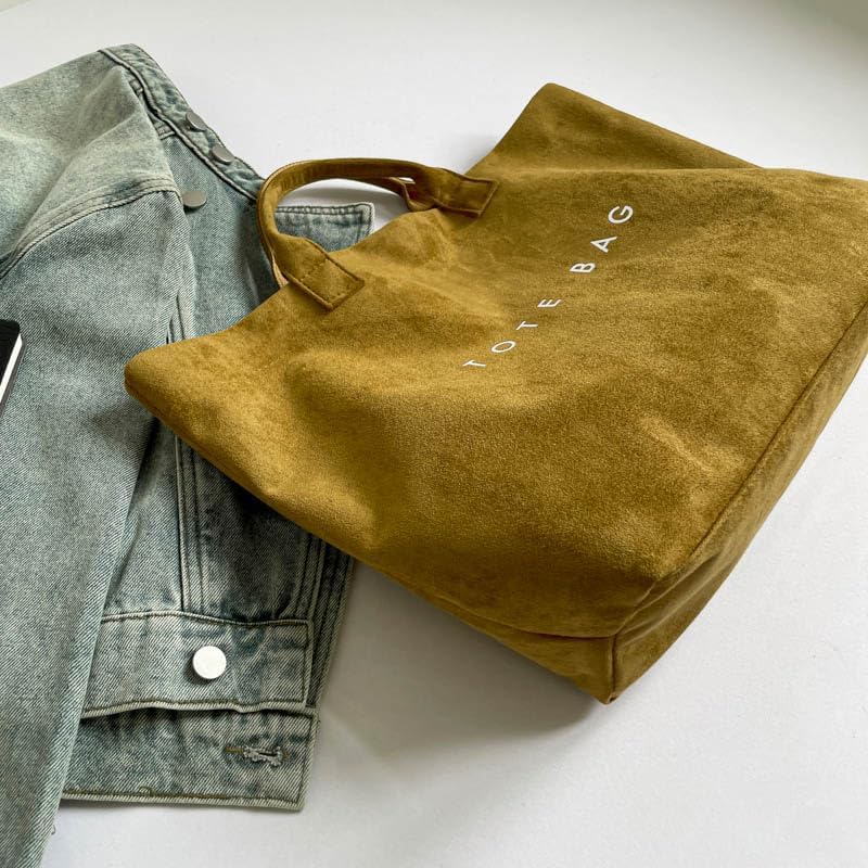 Suede Tote Bag for Women Large Soft Tote Bag for Work Travel Letter Print Hobo Bag Fashion Handbag - Image 8