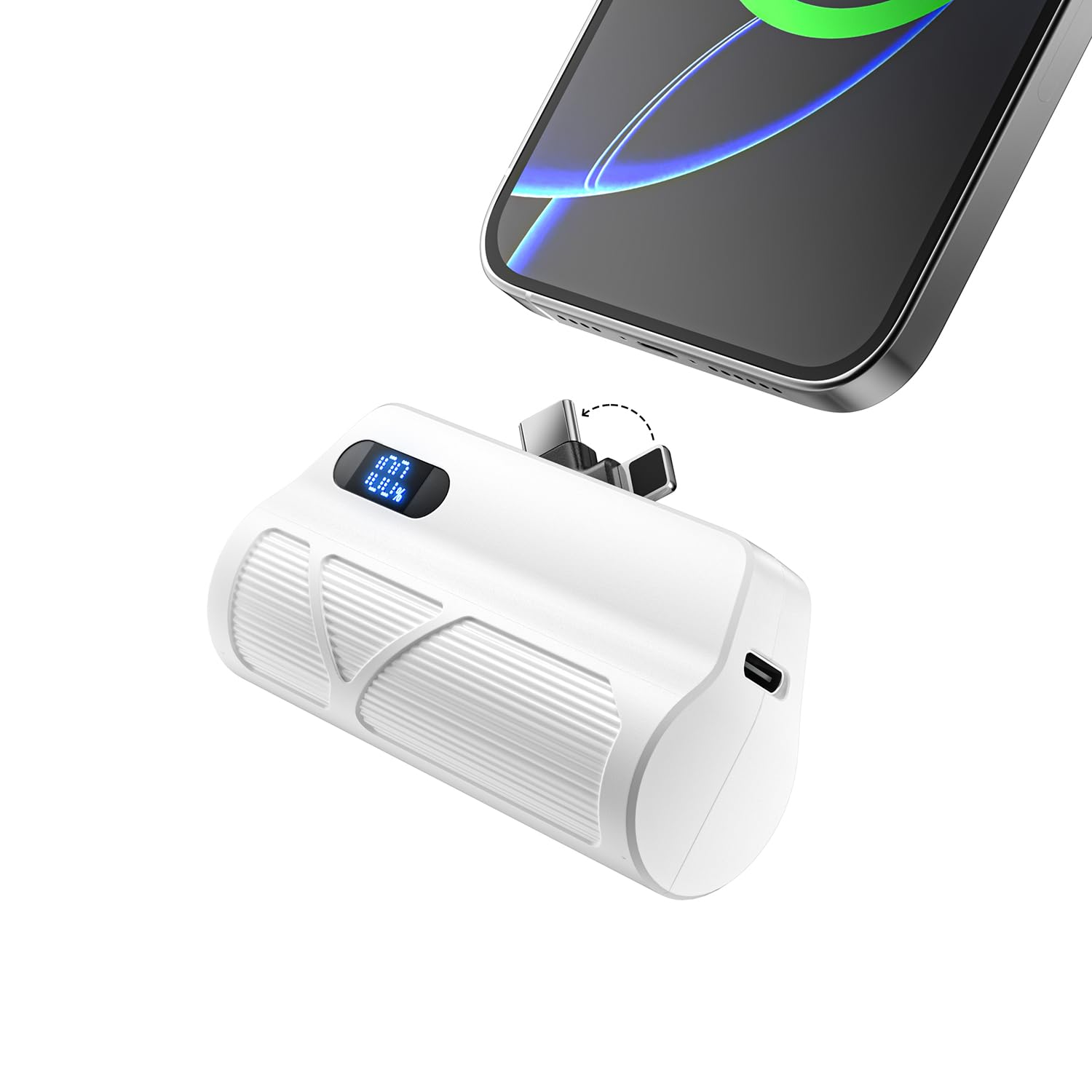 Portable Charger 5000mAh Dual USB C and iOS-Type Connector, Ultra-Compact 20W PD Fast Charging Power Bank for Phone 17/16/15/14/13 Plus,Pro Max, Pad, Samsung Galaxy S25 S24 S23 Android (White)