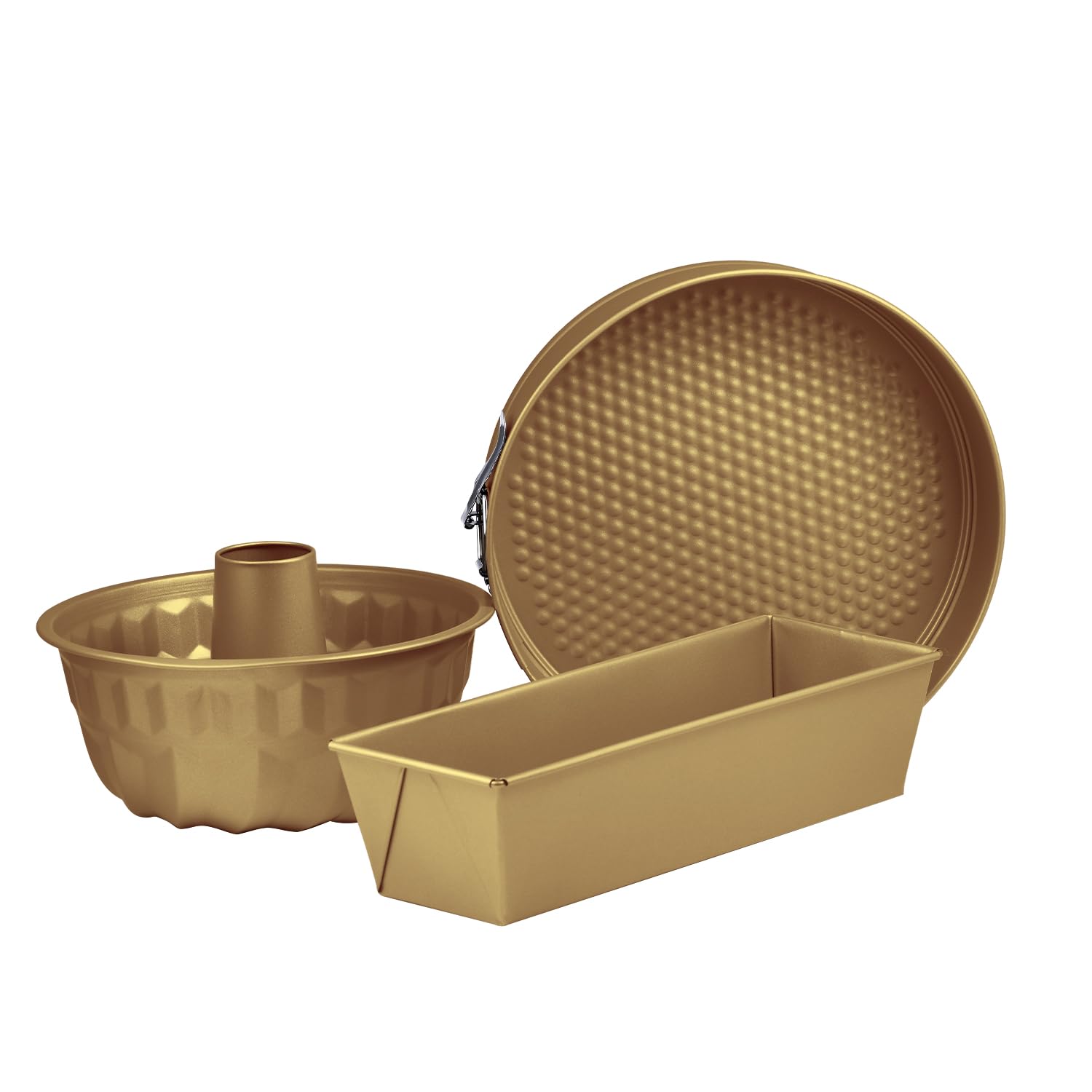 Bergner Cento Carbon Steel 3 Pcs Bakeware Set - 25.5cm Bundform Pan, 31cm Loaf Pan and 24cm Round Spring Form, Baking Pan, Round Cake Mould, Oven Safe, PFOA Free, Baking Essentials, Easy to Clean-image-4