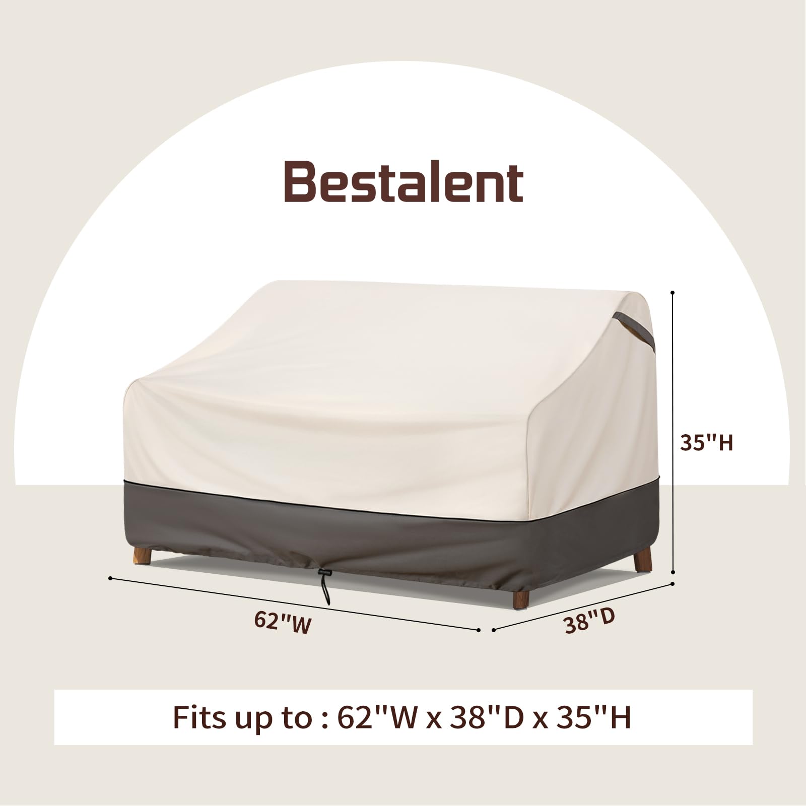 Fundas impermeables para muebles de patio, fundas de sofá para exteriores para sofá biplaza de hasta 62 pulgadas de ancho x 38 pulgadas de profundidad x 35 pulgadas de alto