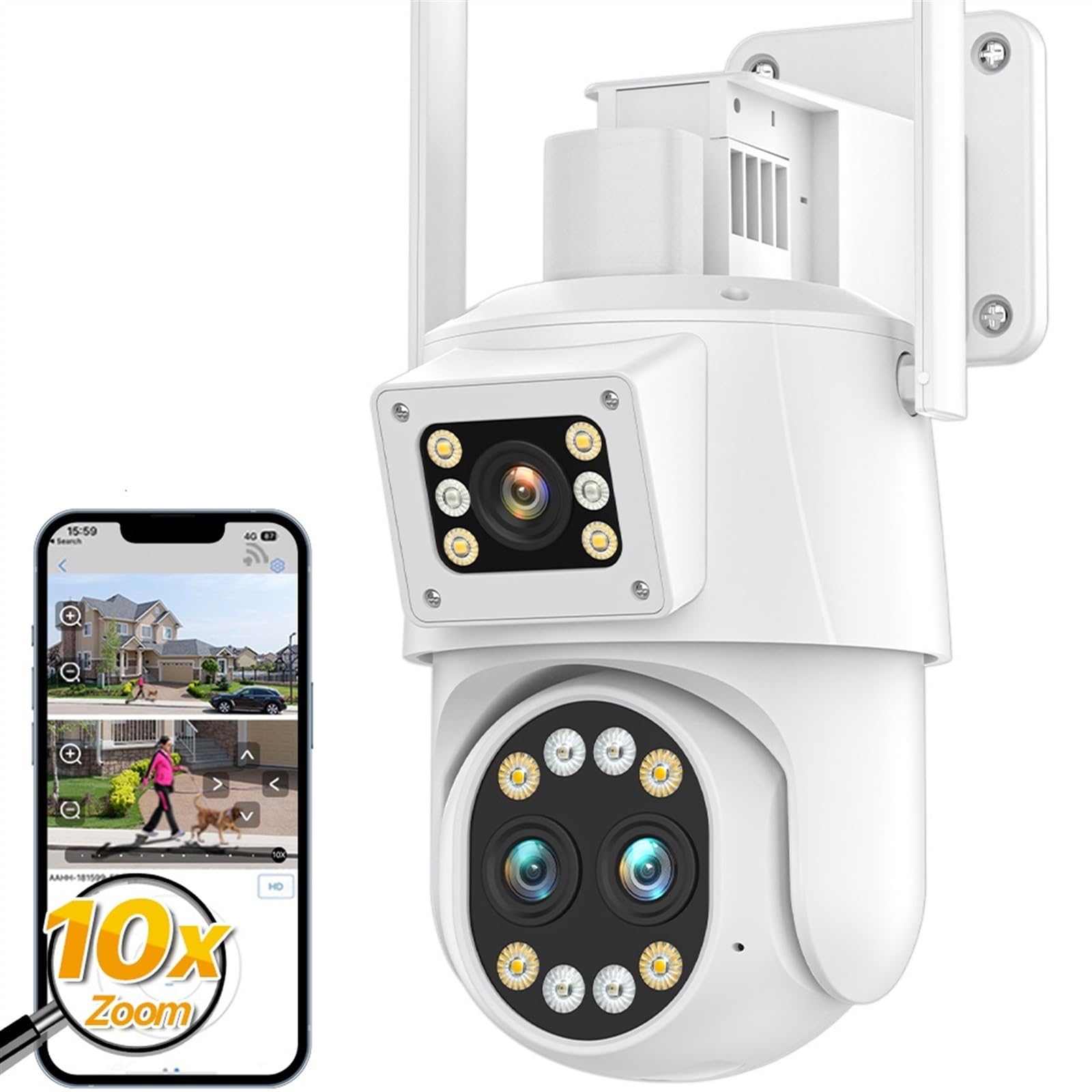 Kamera IP bezpieczeństwa na zewnątrz, Kamera IP na kartę SIM 4G 4K HD z trzema obiektywami WIFI kamera PTZ 2K z podwójnym ekranem kamera bezpieczeństwa AI automatyczne śledzenie nadzór P2P Obrazy HD (