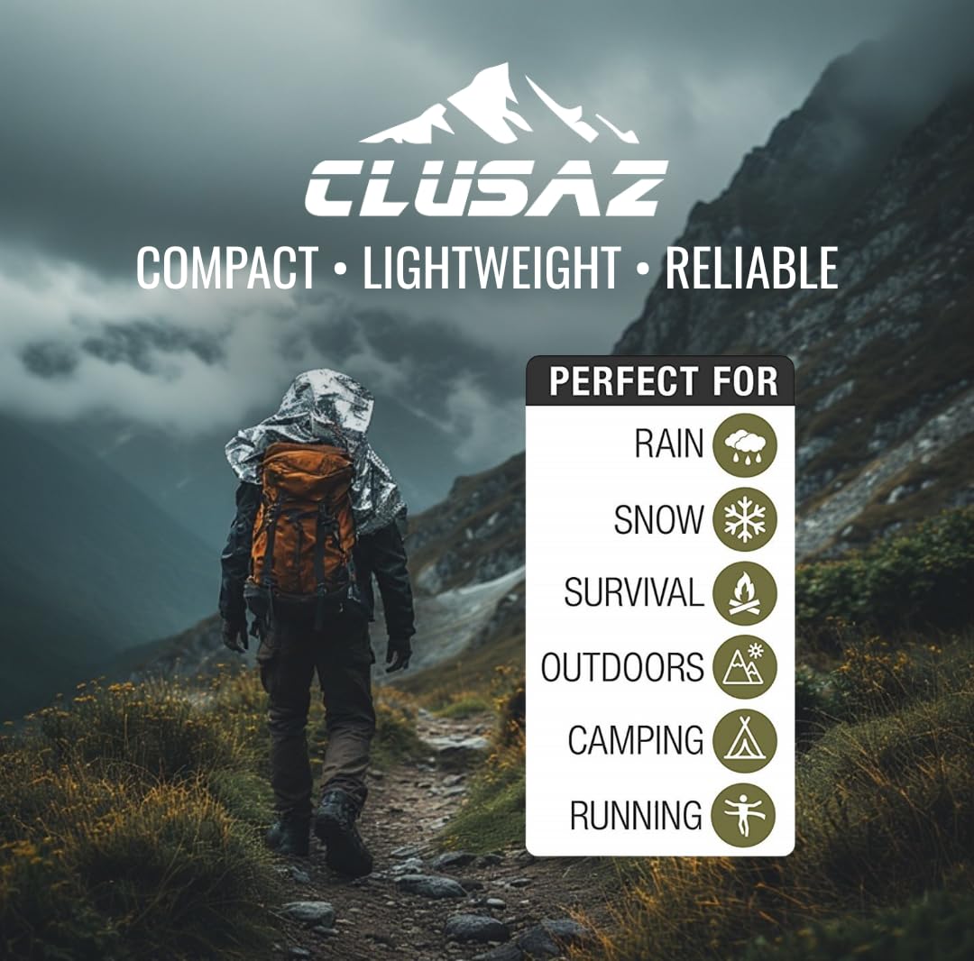 Mantas Térmicas de Emergencia XL Reutilizables 210×160 cm Retienen 90% Calor Corporal Camping Coche Supervivencia