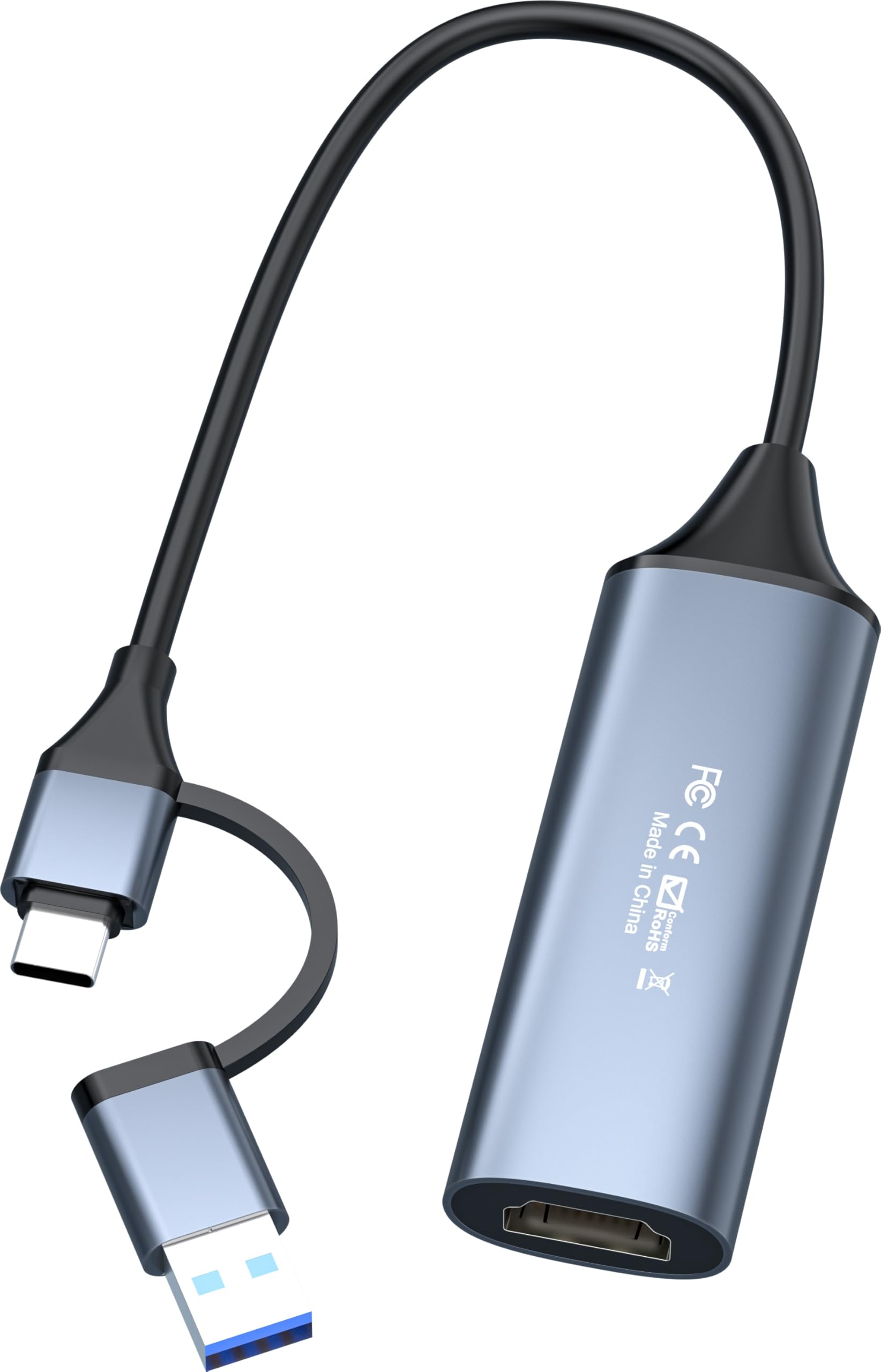 PremiumCord HDMI Capture/Grabber do Nagrywania Wideo/Audio na Komputerze z USB, Rozdzielczość UHD 4K 2160p 30 Hz, Full HD 1080p 60 Hz, USB 3.2 typ C/typ A, Plug and Play, Space Grey