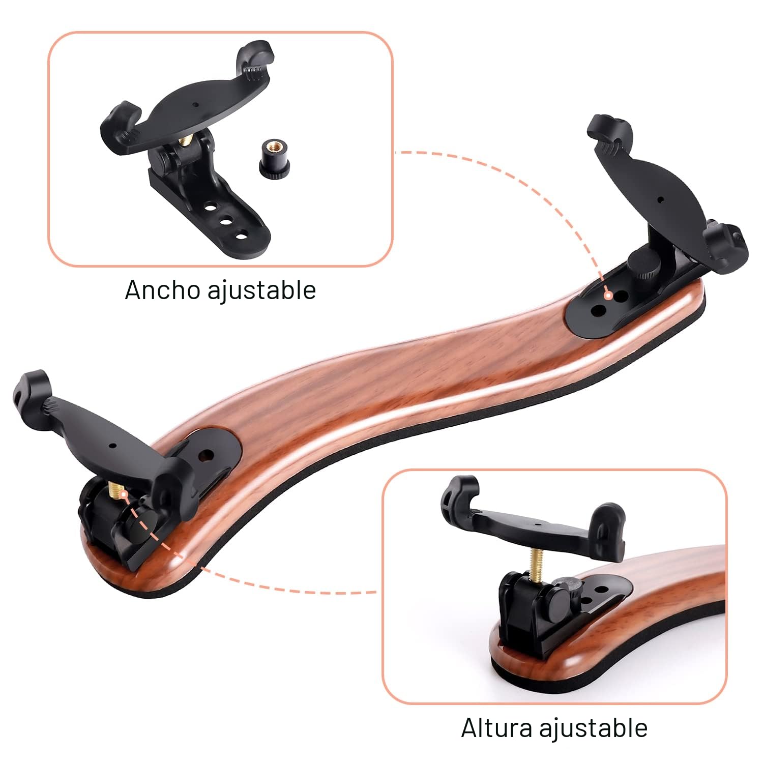Fansjoy Almohadilla Violín 4/4 & 3/4, [Grano de Madera] Resto de Hombro Violin, Regolabile Costilla Violin Mentoneras para Violín 4/4 3/4 con Sordina de Violín