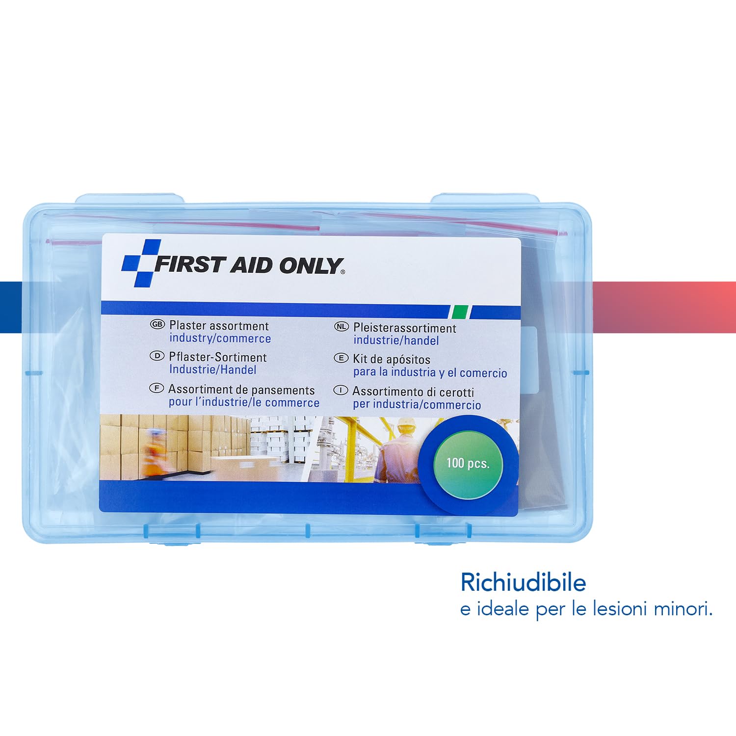First Aid Only Assortimento Di Cerotti First Aid Only Per Industria/Commercio, Differenti Grandezze E Versioni, 100 Pezzi, P-10023-230 Gr