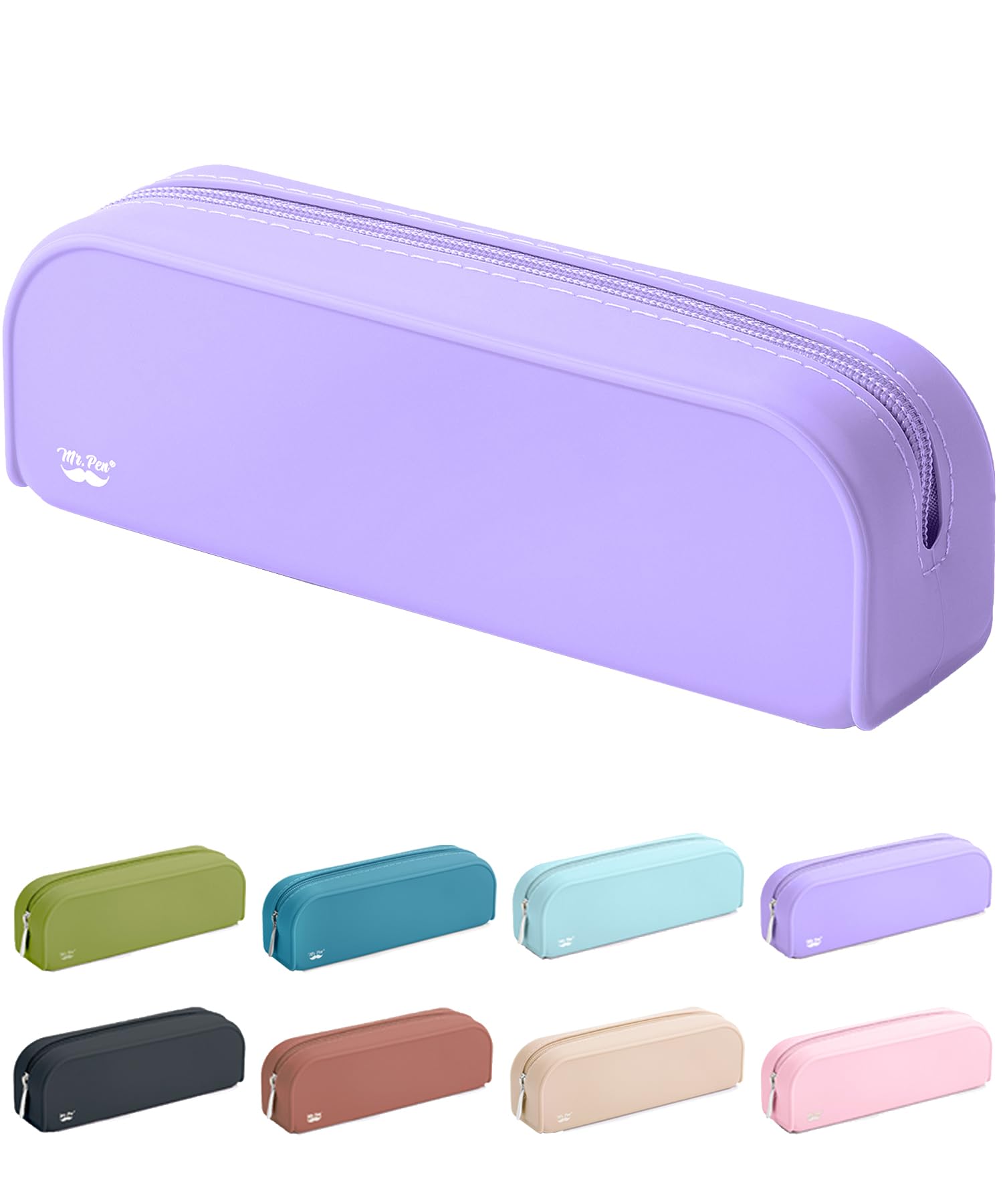 Mr. Pen Silicone Pencil Pouch, Purple, Aesthetic Pencil Case, Small, Single Compartment, Zipper Closure