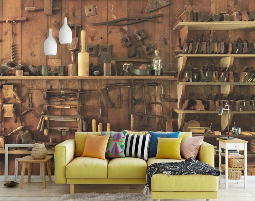 Papier peint intissé nostalgique 250x175 cm | Grand poster mural outils vintage pour salon - 2